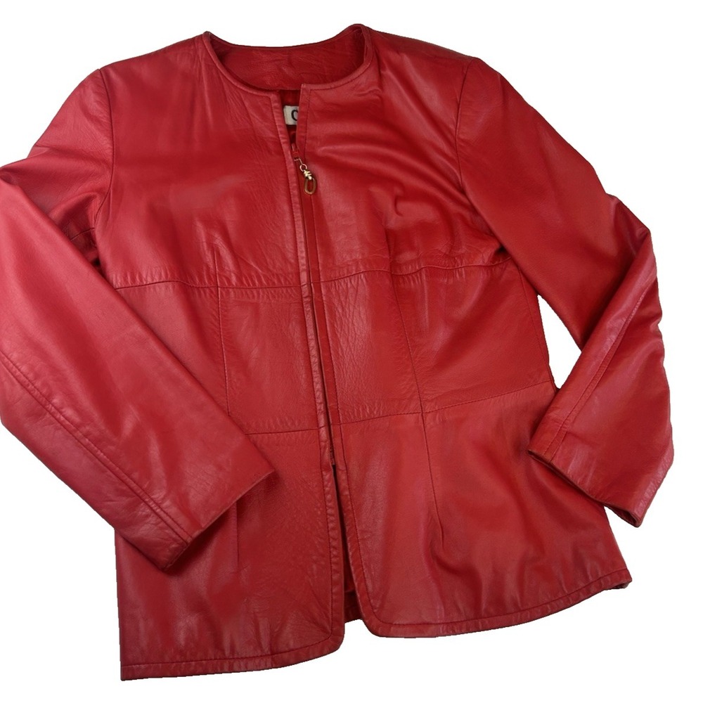 Christa Vintage Red Leather‎ Coat 90's Old Money Edgy Dopamine Size M